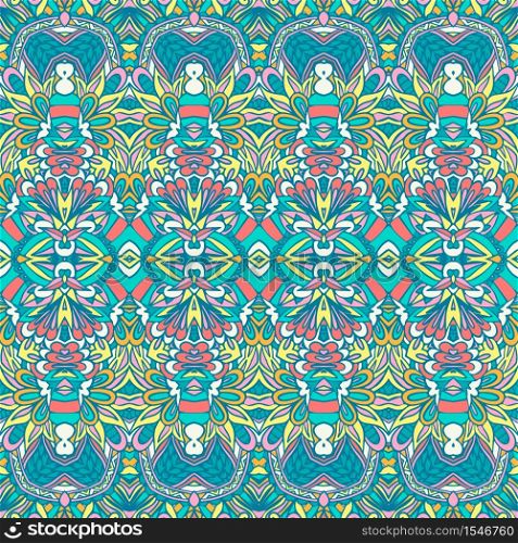 Tribal vintage abstract vector geometric ethnic seamless pattern ornamental. Indian colorful textile design. Festive colorful seamless pattern psychedelic doodle art. Ethnic tibal colorful graphic ornament