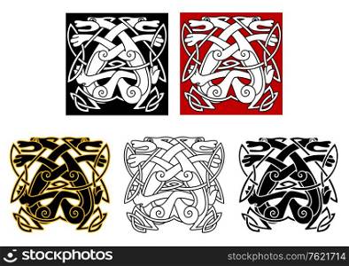 Tribal wolves in celtic style for tattoo or religious design
