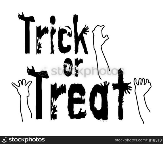 Trick or Treat lettering design with hand, vector illustration.