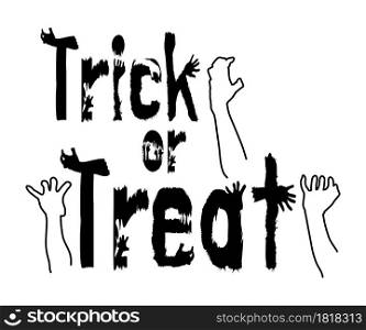 Trick or Treat lettering design with hand, vector illustration.