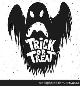 Trick or treat. Scary ghost illustration on white background. Design element for poster, card, invitation. Vector illustration