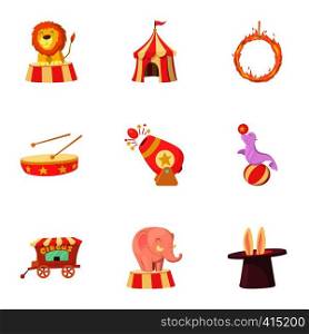 Tricks icons set. Cartoon illustration of 9 tricks vector icons for web. Tricks icons set, cartoon style