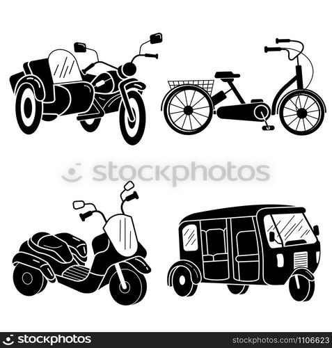 Tricycle icon set. Simple set of tricycle vector icons for web design on white background. Tricycle icon set, simple style