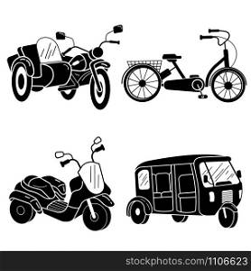 Tricycle icon set. Simple set of tricycle vector icons for web design on white background. Tricycle icon set, simple style