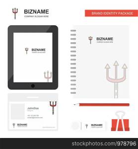 Trident Business Logo, Tab App, Diary PVC Employee Card and USB Brand Stationary Package Design Vector Template