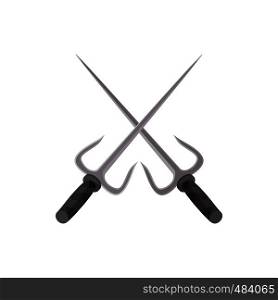 Trident ninja weapon cartoon icon on a white background. Trident ninja weapon cartoon icon