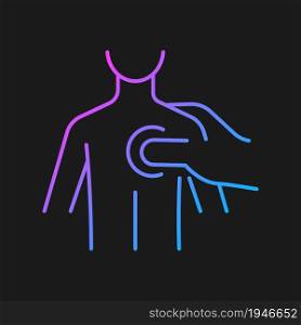 Trigger points massage gradient vector icon for dark theme. Increase blood circulation. Relaxing tight muscles. Thin line color symbol. Modern style pictogram. Vector isolated outline drawing. Trigger points massage gradient vector icon for dark theme