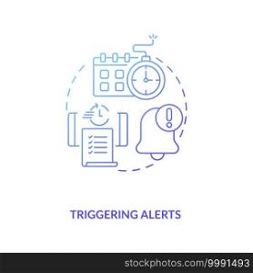 Triggering alerts concept icon. Contract management software functions. Contract management between companies processes idea thin line illustration. Vector isolated outline RGB color drawing. Triggering alerts concept icon