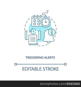 Triggering alerts concept icon. Contract management software functions. Contract management advices idea thin line illustration. Vector isolated outline RGB color drawing. Editable stroke. Triggering alerts concept icon