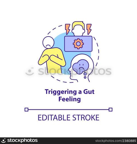 Triggering gut feeling concept icon. Unhealthy environment. Sign of toxic workplace abstract idea thin line illustration. Isolated outline drawing. Editable stroke. Arial, Myriad Pro-Bold fonts used. Triggering gut feeling concept icon