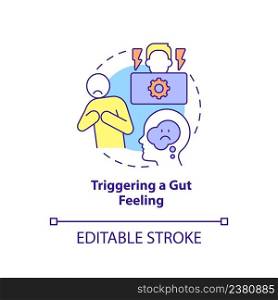 Triggering gut feeling concept icon. Unhealthy environment. Sign of toxic workplace abstract idea thin line illustration. Isolated outline drawing. Editable stroke. Arial, Myriad Pro-Bold fonts used. Triggering gut feeling concept icon