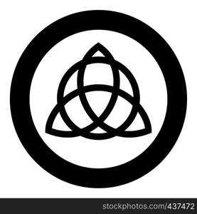 Trikvetr knot with circle Power of three viking symbol tribal for tattoo Trinity knot icon in circle round black color vector illustration flat style simple image. Trikvetr knot with circle Power of three viking symbol tribal for tattoo Trinity knot icon in circle round black color vector illustration flat style image