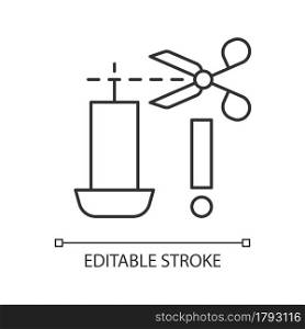Trimming candle wick linear manual label icon. Prevent large flame. Thin line customizable illustration. Contour symbol. Vector isolated outline drawing for product use instructions. Editable stroke. Trimming candle wick linear manual label icon