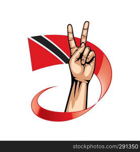 trinidad and tobago flag and hand on white background. Vector illustration.. trinidad and tobago flag and hand on white background. Vector illustration