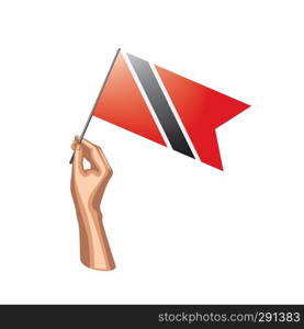 trinidad and tobago flag and hand on white background. Vector illustration.. trinidad and tobago flag and hand on white background. Vector illustration