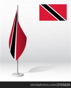 TRINIDAD AND TOBAGO flag on flagpole for registration of solemn event, meeting foreign guests. National independence day of TRINIDAD. Realistic 3D vector on white
