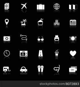 Trip icons with reflect on black background, stock vector