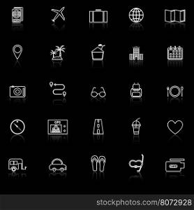 Trip line icons with reflect on black background, stock vector