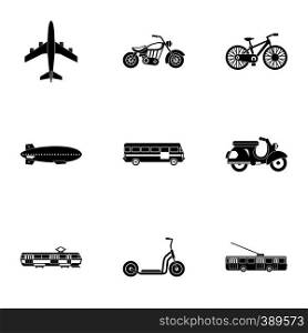 Trip on transport icons set. Simple illustration of 9 trip on transport vector icons for web. Trip on transport icons set, simple style