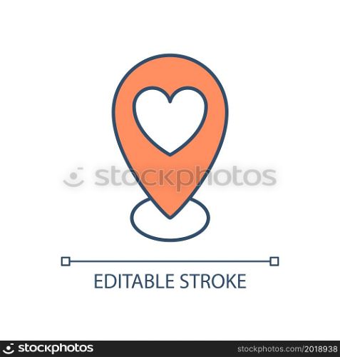 Trip to find love RGB color icon. Romantic voyage. Vacation affair. Finding partner. Relocate for marriage. Love voyage. Isolated vector illustration. Simple filled line drawing. Editable stroke. Trip to find love RGB color icon