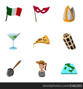 Trip to Italy icons set. Cartoon illustration of 9 trip to Italy vector icons for web. Trip to Italy icons set, cartoon style