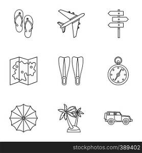 Trip to sea icons set. Outline illustration of 9 trip to sea vector icons for web. Trip to sea icons set, outline style