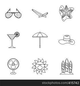Trip to sea icons set. Outline illustration of 9 trip to sea vector icons for web. Trip to sea icons set, outline style