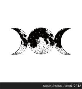 Triple goddess symbol, three moons, wicca, witchcraft, magical symbol, vector illustration