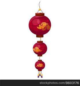 Triple red Chinese Lantern with an ornament. Element of Mid-Autumn Festival, Lantern festival, Chinese New Year and Korean Chuseok. Traditional symbol vector isolated illustration