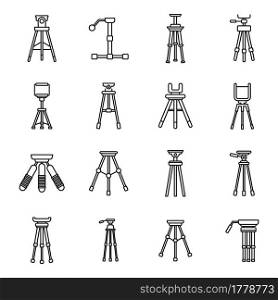 Tripod support icons set. Outline set of tripod support vector icons for web design isolated on white background. Tripod support icons set, outline style