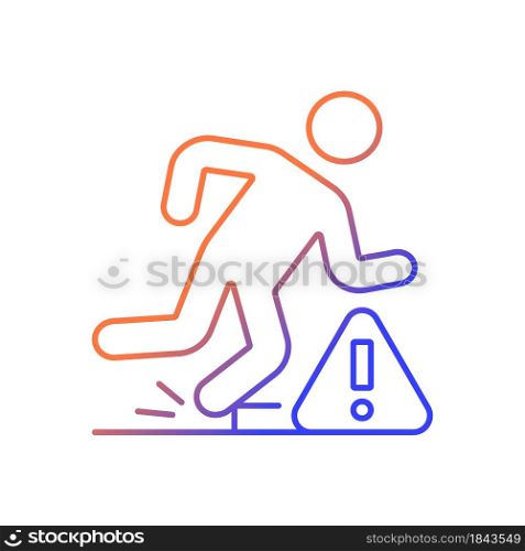 Tripping hazards gradient linear vector manual label icon. Falling precautions. Thin line color symbol. Modern style pictogram. Vector isolated outline drawing for product use instructions. Tripping hazards gradient linear vector manual label icon