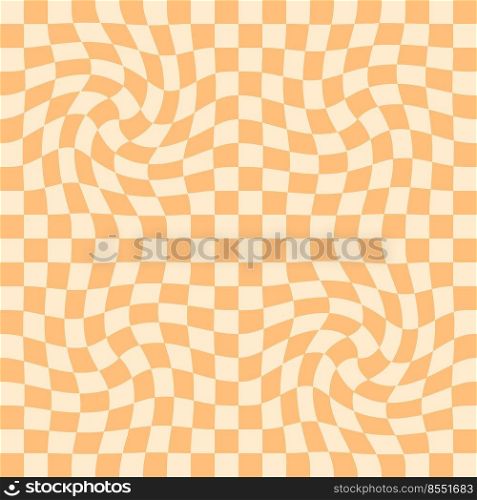 Trippy grid checkerboard seamless pattern in retro style. Checkered background with distorted squares. Funky doodle vector illustration for decor and design.