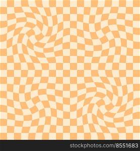 Trippy grid checkerboard seamless pattern in retro style. Checkered background with distorted squares. Funky doodle vector illustration for decor and design.