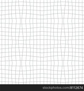 Trippy grid retro checkerboard seamless pattern in 1970s style. Checkered background with distorted squares. Funky doodle vector illustration for decor and design.