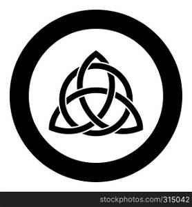 Triquetra in circle Trikvetr knot shape Trinity knot icon black color vector in circle round illustration flat style simple image. Triquetra in circle Trikvetr knot shape Trinity knot icon black color vector in circle round illustration flat style image