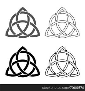 Triquetra in circle Trikvetr knot shape Trinity knot icon set grey black color vector illustration outline flat style simple image