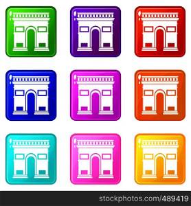 Triumphal arch icons of 9 color set isolated vector illustration. Triumphal arch set 9