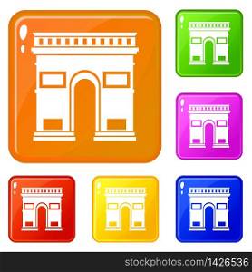 Triumphal arch icons set collection vector 6 color isolated on white background. Triumphal arch icons set vector color