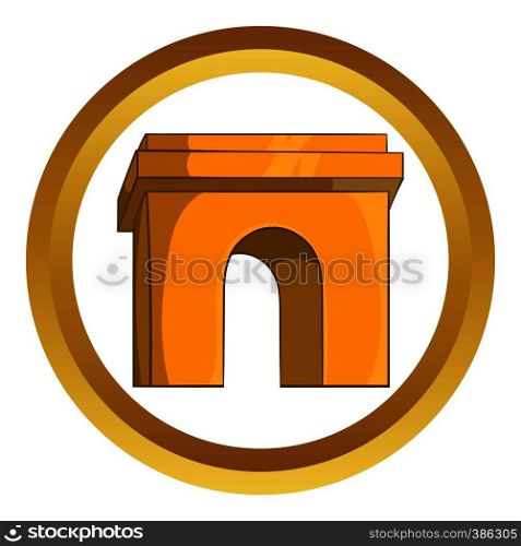 Triumphal arch, Paris vector icon in golden circle, cartoon style isolated on white background. Triumphal arch, Paris vector icon