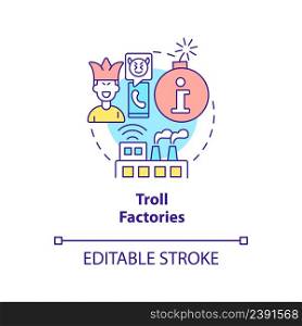 Troll factories concept icon. Influence opinion. Information war over Internet abstract idea thin line illustration. Isolated outline drawing. Editable stroke. Arial, Myriad Pro-Bold fonts used. Troll factories concept icon