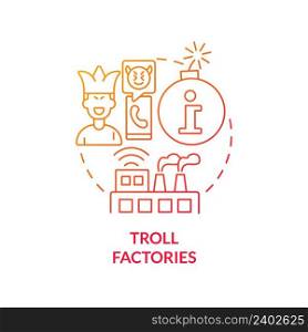 Troll factories red gradient concept icon. Influence opinion. Information war over Internet abstract idea thin line illustration. Isolated outline drawing. Myriad Pro-Bold font used. Troll factories red gradient concept icon