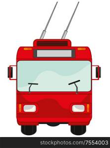 Trolley bus type frontal on white background is insulated. Vector illustration of the public transport trolley bus