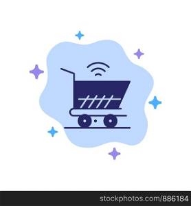 Trolley, Cart, Wifi, Shopping Blue Icon on Abstract Cloud Background