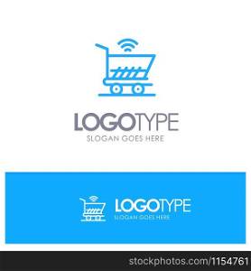 Trolley, Cart, Wifi, Shopping Blue outLine Logo with place for tagline