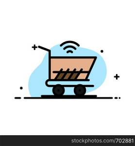 Trolley, Cart, Wifi, Shopping Business Flat Line Filled Icon Vector Banner Template