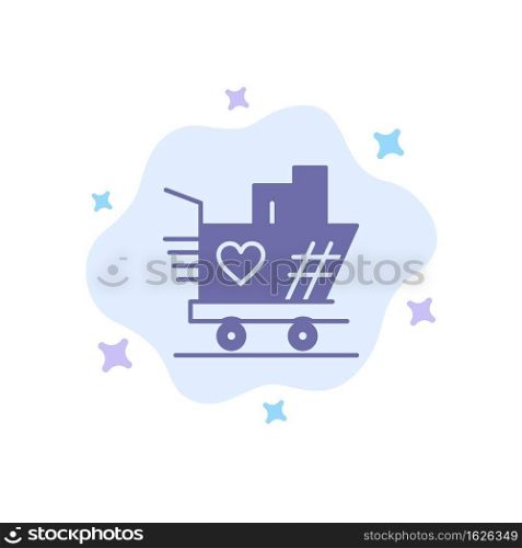 Trolley, Love, Wedding, Heart Blue Icon on Abstract Cloud Background