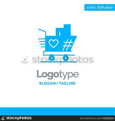 Trolley, Love, Wedding, Heart Blue Solid Logo Template. Place for Tagline