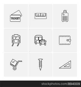 trolley , nail , wallet , ticket , transport , travel ,transportation , traveling , boat , ship , plane , car , bus , truck , ticket , train , hardware , money, cart , shopping, icon, vector, design, flat, collection, style, creative, icons