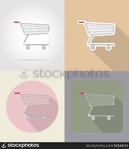 trolley of products in supermarket flat icons vector illustration isolated on background