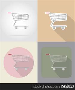 trolley of products in supermarket flat icons vector illustration isolated on background